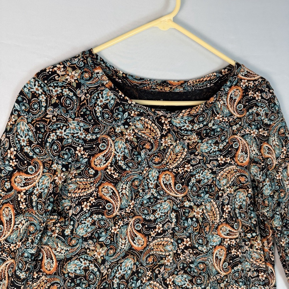J Jill Size-L Womens Top Pima Cotton Paisley Print Black - Picture 9 of 9